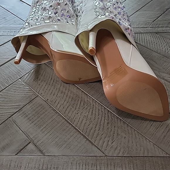 Lauren Lorraine Hana Cowboy Boots Womens White Rhinestone Stiletto Heel - Picture 8 of 12